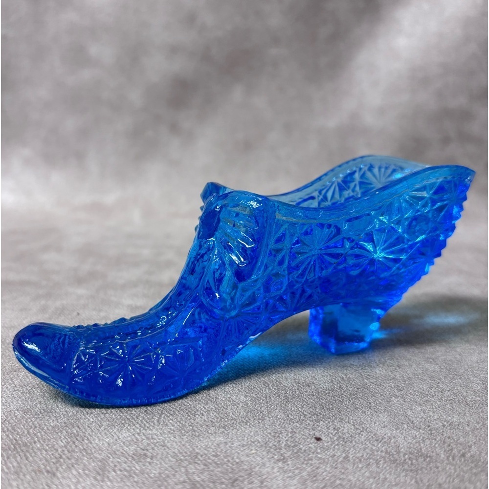 Glass Blue Daisy Button High Heel Shoe